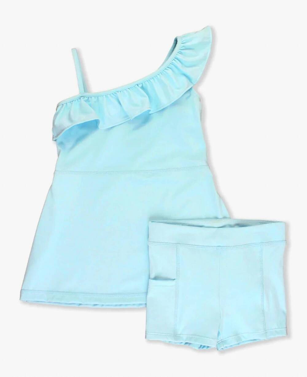 NEW RUFFLEBUTTS girls' active tennis dress and bike short set in tropical breeze